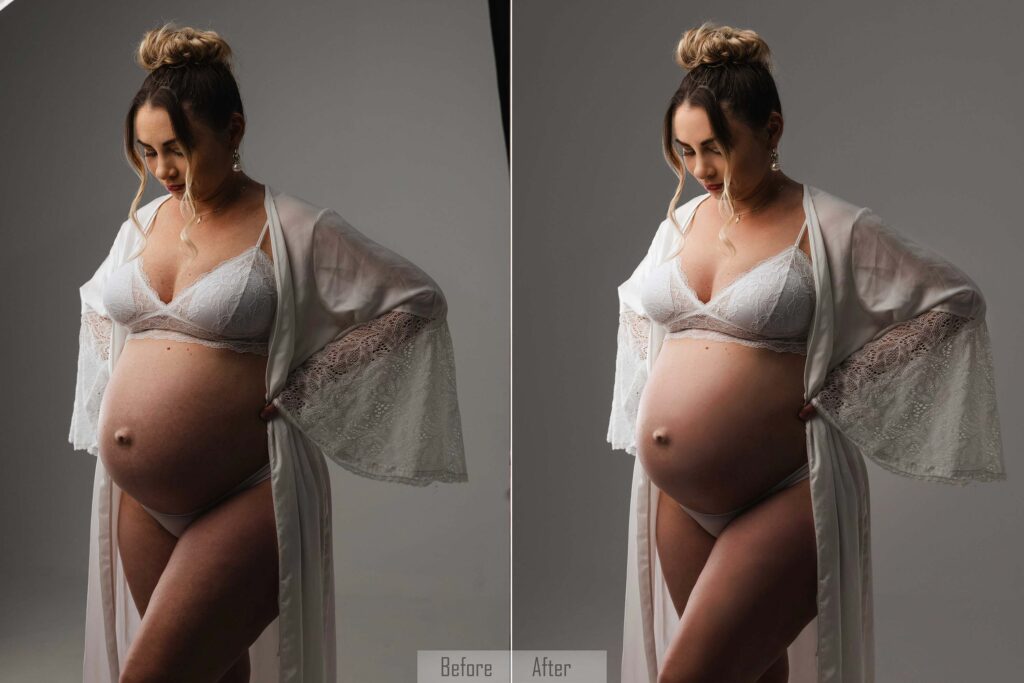 Pregnant woman before and after retouching