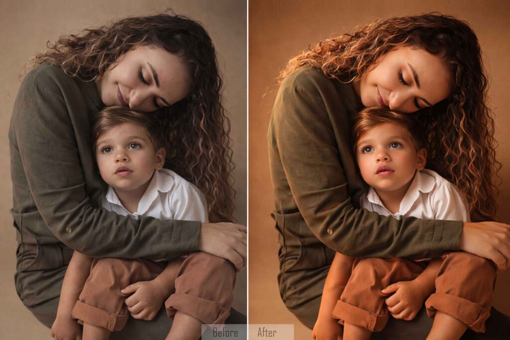Mother and child portrait retouching comparison