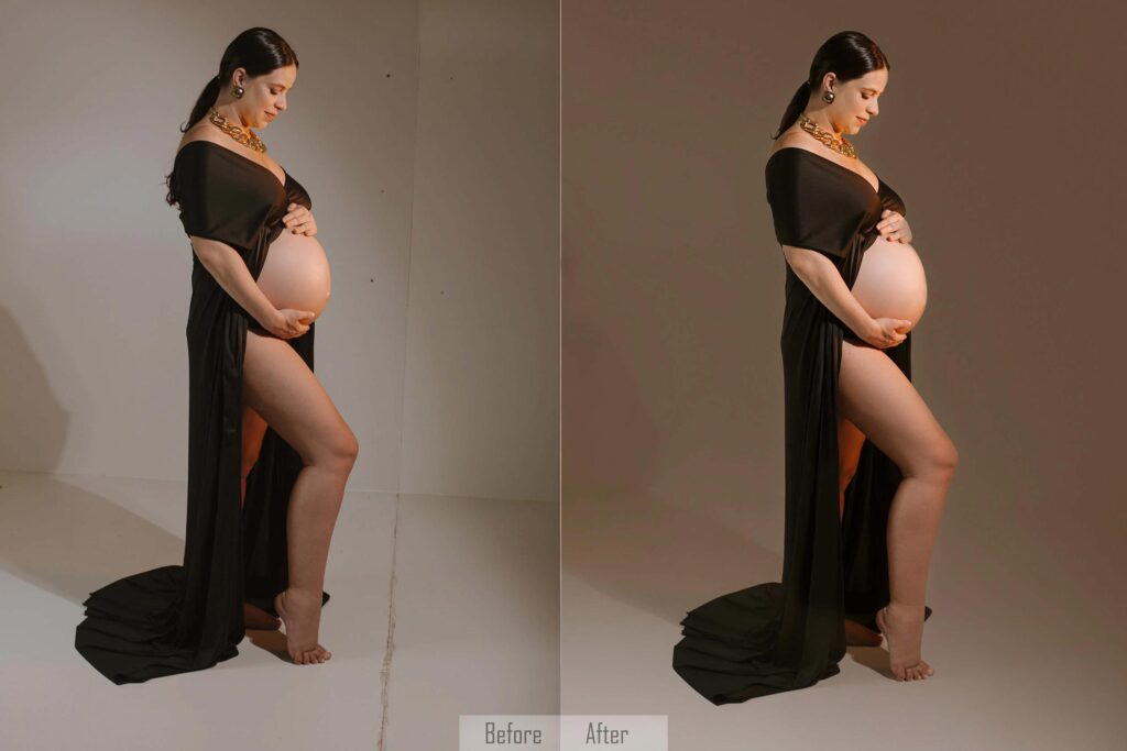 Pregnant woman in elegant black dress